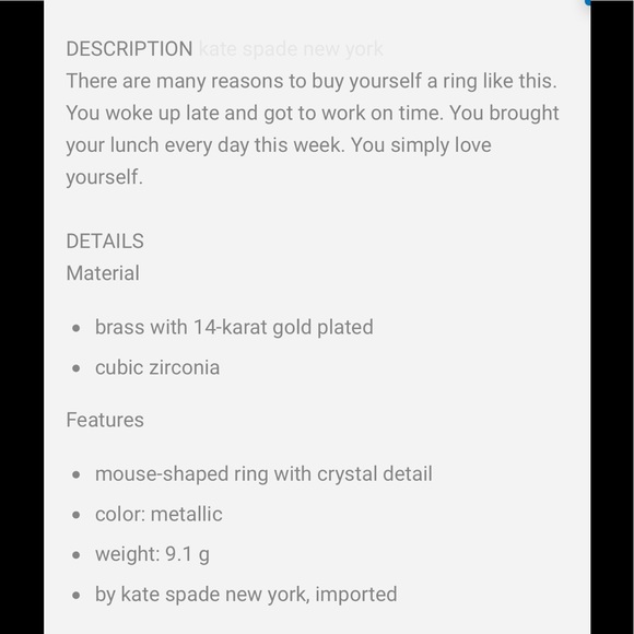 NWT KATE SPADE ♠️ YEAR OF THE RAT RING -7 - Picture 10 of 10